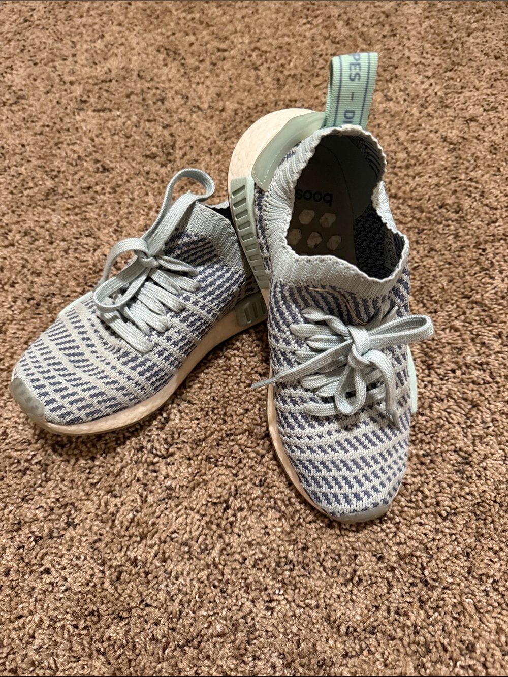 adidas womans Knit Lace-Up Sneakers in Light Blue and Gray